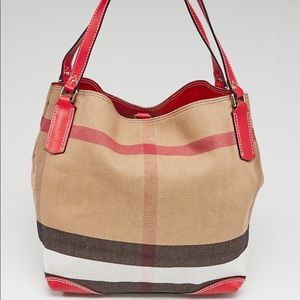 BURBERRY House Check Red Maidstone Tote Bag